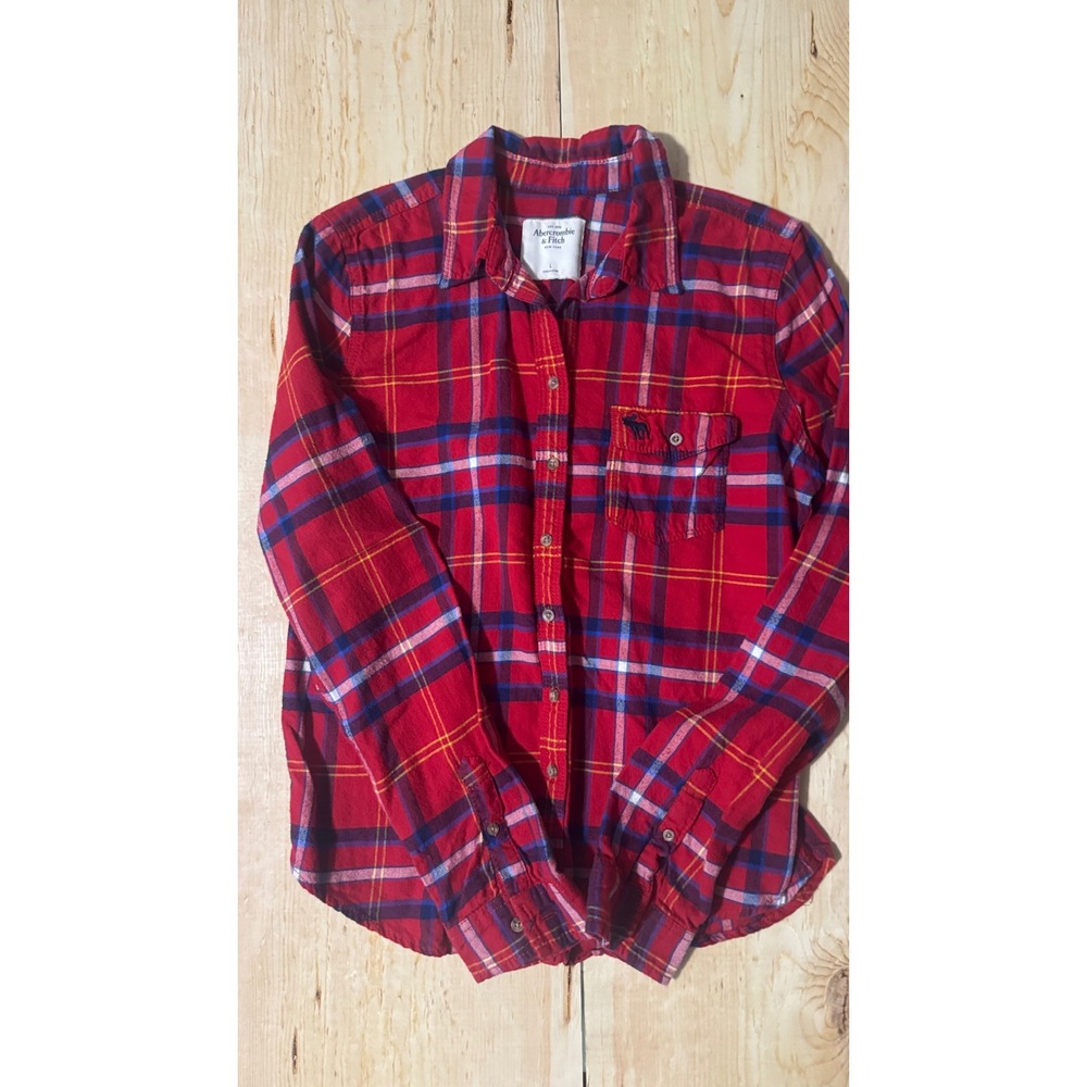 Abercrombie & Fitch Womens Large Red Plaid Flannel Button Down Shirt Long Sleeve